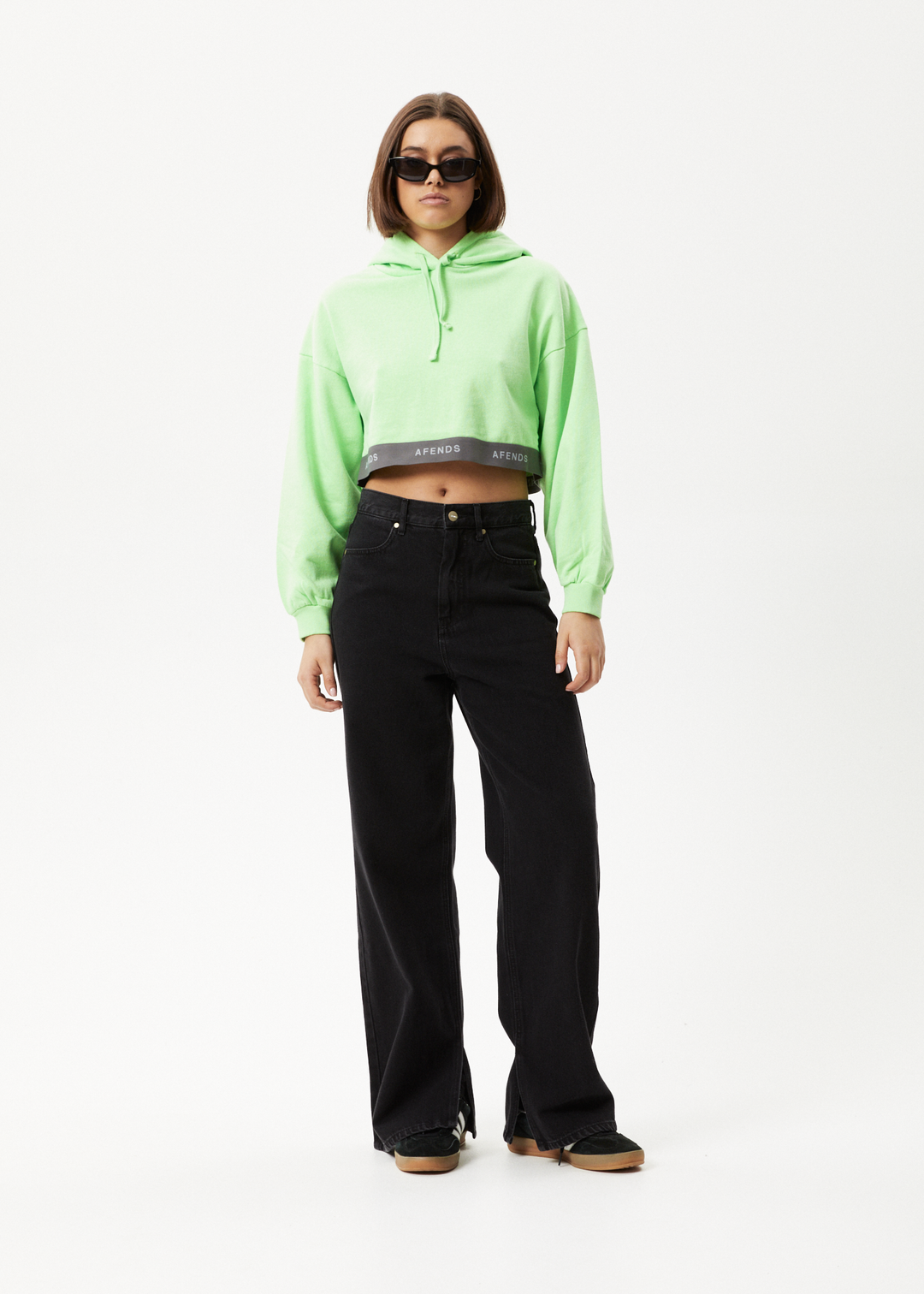 AFENDS Womens Homebase - Cropped Hoodie - Lime Green 