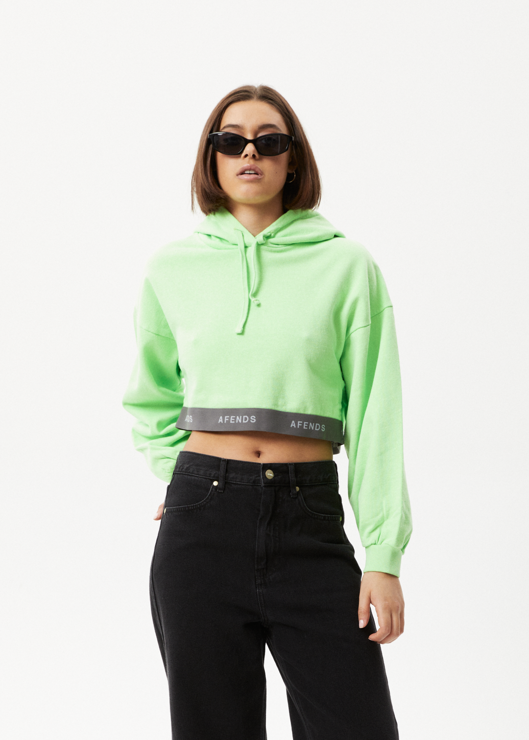 AFENDS Womens Homebase - Cropped Hoodie - Lime Green 