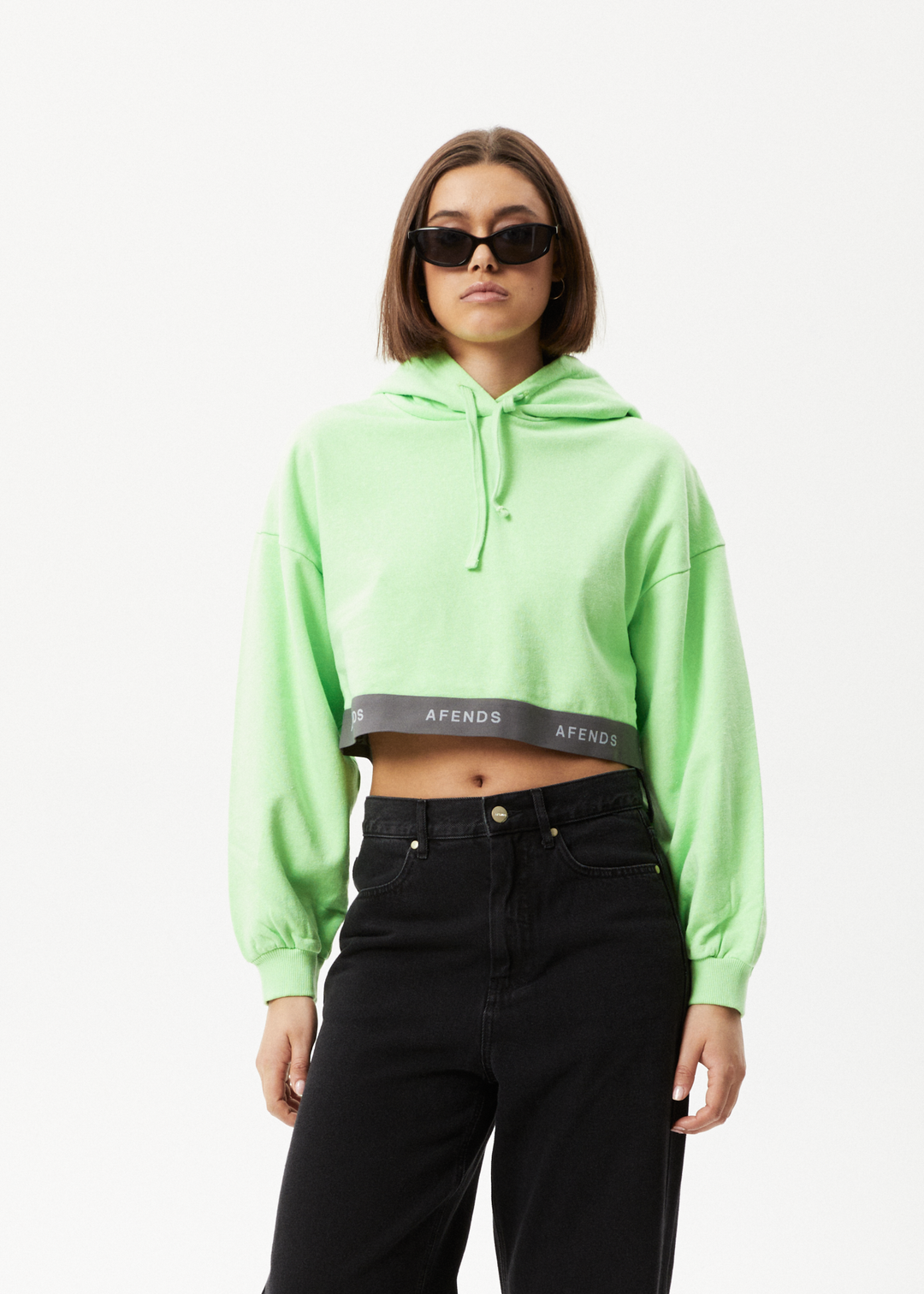 AFENDS Womens Homebase - Cropped Hoodie - Lime Green 