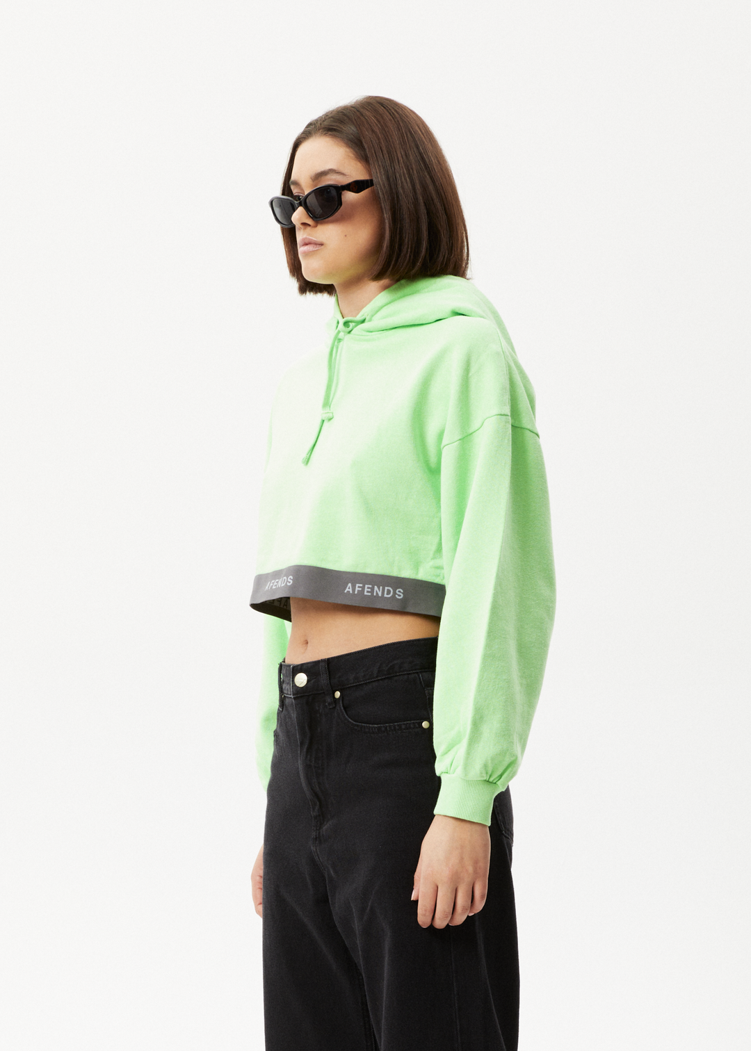 AFENDS Womens Homebase - Cropped Hoodie - Lime Green 