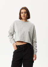 AFENDS Womens Down Town - Organic Cropped Crew Neck Jumper - Grey Marle - Afends womens down town   organic cropped crew neck jumper   grey marle 