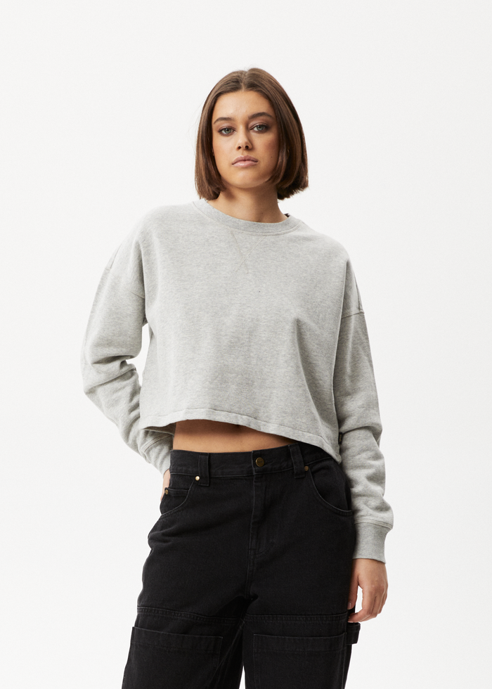 AFENDS Womens Down Town - Organic Cropped Crew Neck Jumper - Grey Marle 