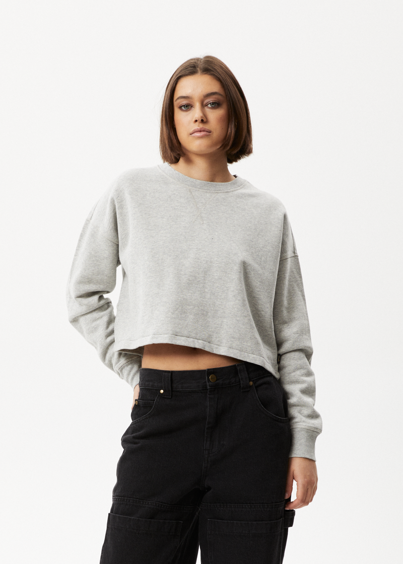 Afends Womens Down Town - Organic Cropped Crew Neck Jumper - Grey Marle