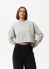 AFENDS Womens Down Town - Organic Cropped Crew Neck Jumper - Grey Marle - Afends womens down town   organic cropped crew neck jumper   grey marle 