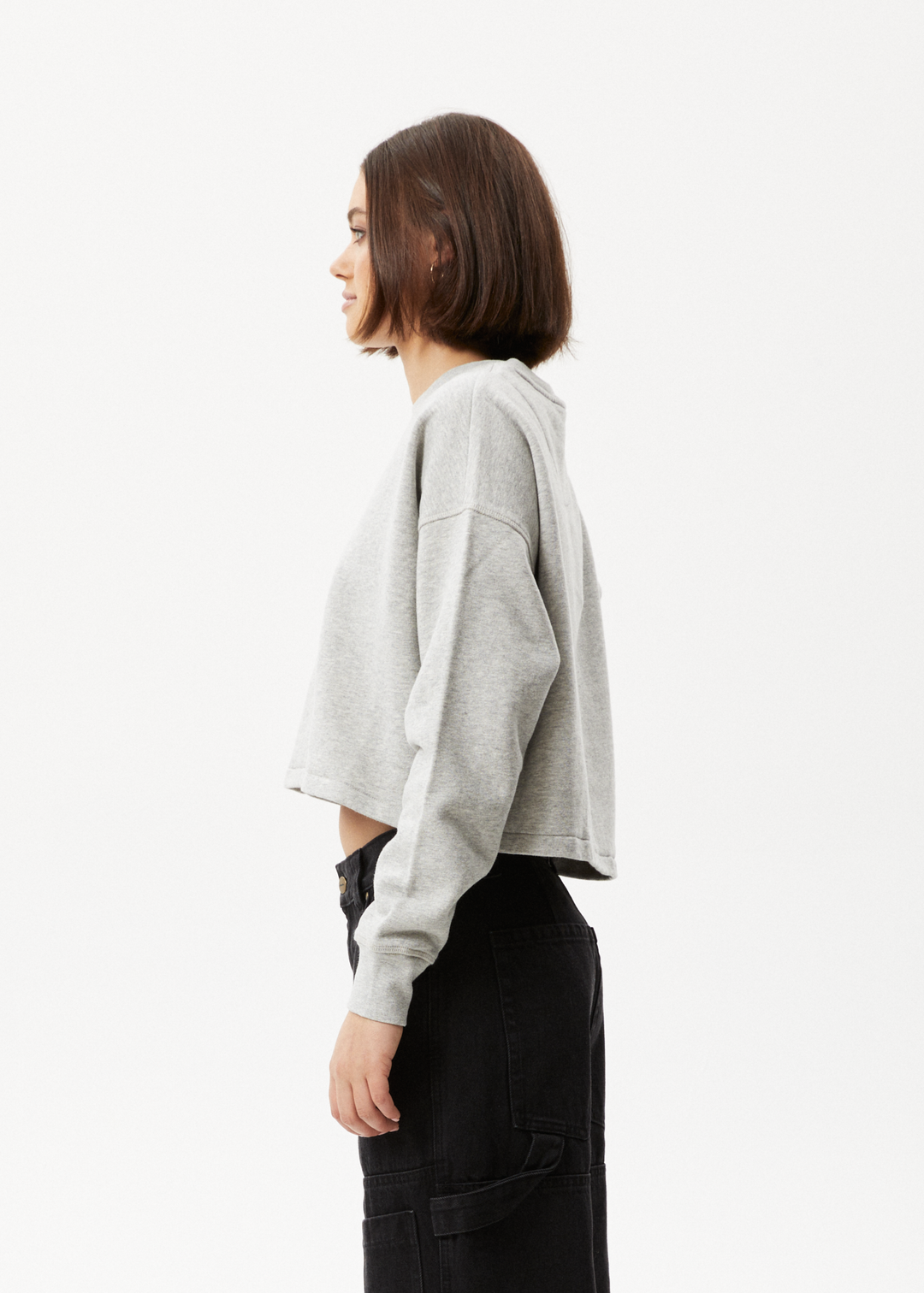 AFENDS Womens Down Town - Cropped Crew Neck Jumper - Grey Marle 