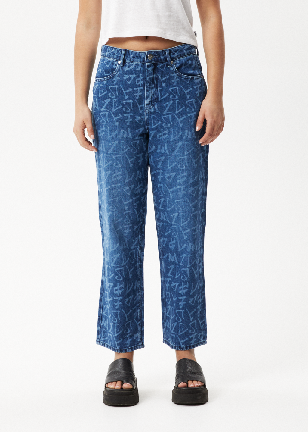 AFENDS Womens Tagged Shelby - Denim Wide Leg Jean - Graffiti Blue