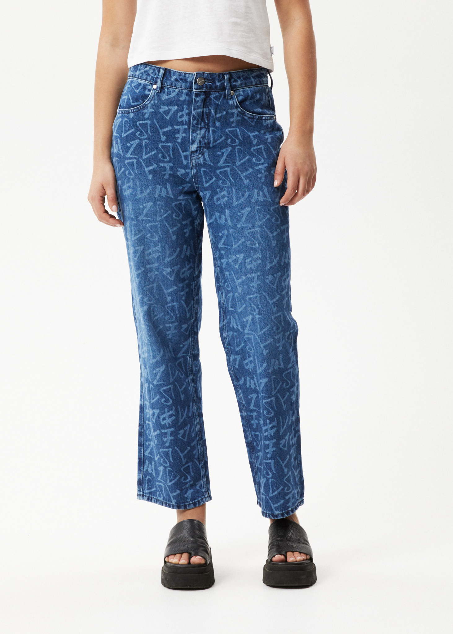 AFENDS Womens Tagged Shelby - Denim Wide Leg Jean - Graffiti Blue