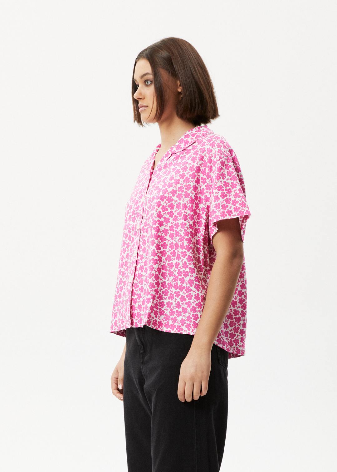 AFENDS Womens Madeline Mood - Short Sleeve Shirt - Bubblegum Floral 