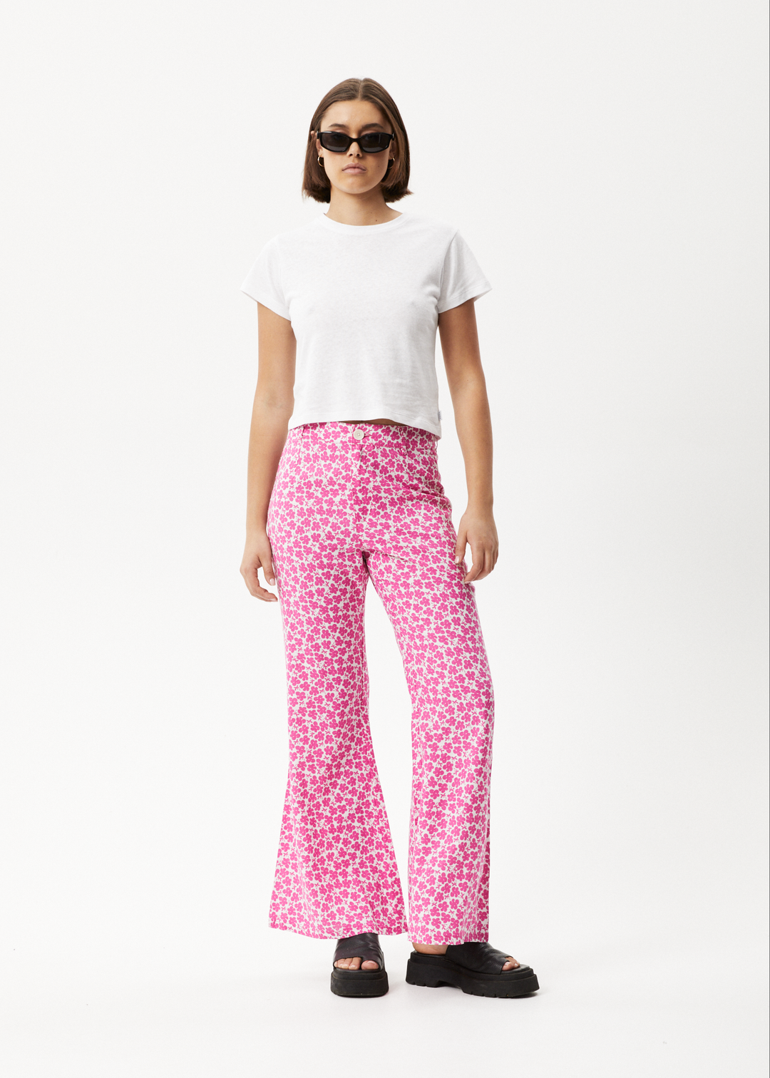 AFENDS Womens Madeline Birkin - Flared Pants - Bubblegum Floral 