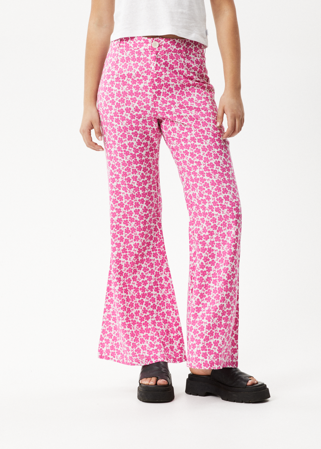 AFENDS Womens Madeline Birkin - Flared Pants - Bubblegum Floral 