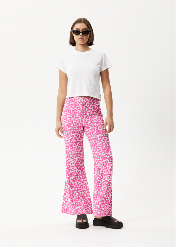 Flared Pants - Pink/floral - Ladies