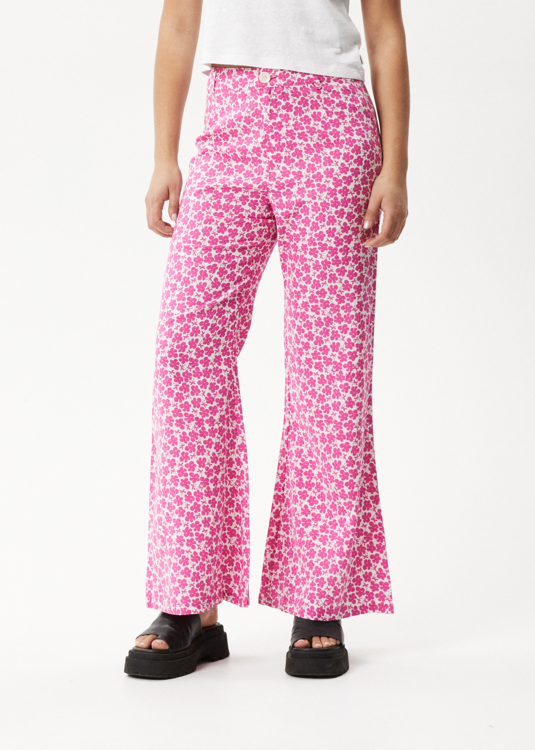 AFENDS Womens Madeline Birkin - Flared Pants - Bubblegum Floral 