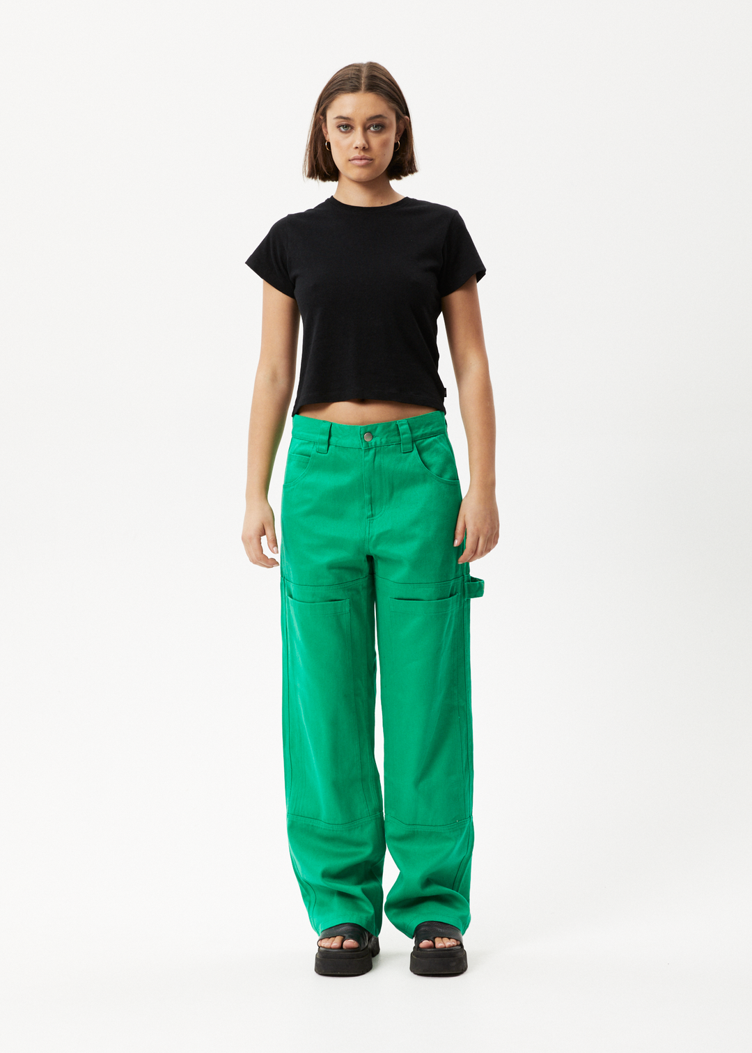 AFENDS Womens Sleepy Hollow Moss - Twill Carpenter Pants - Forest 