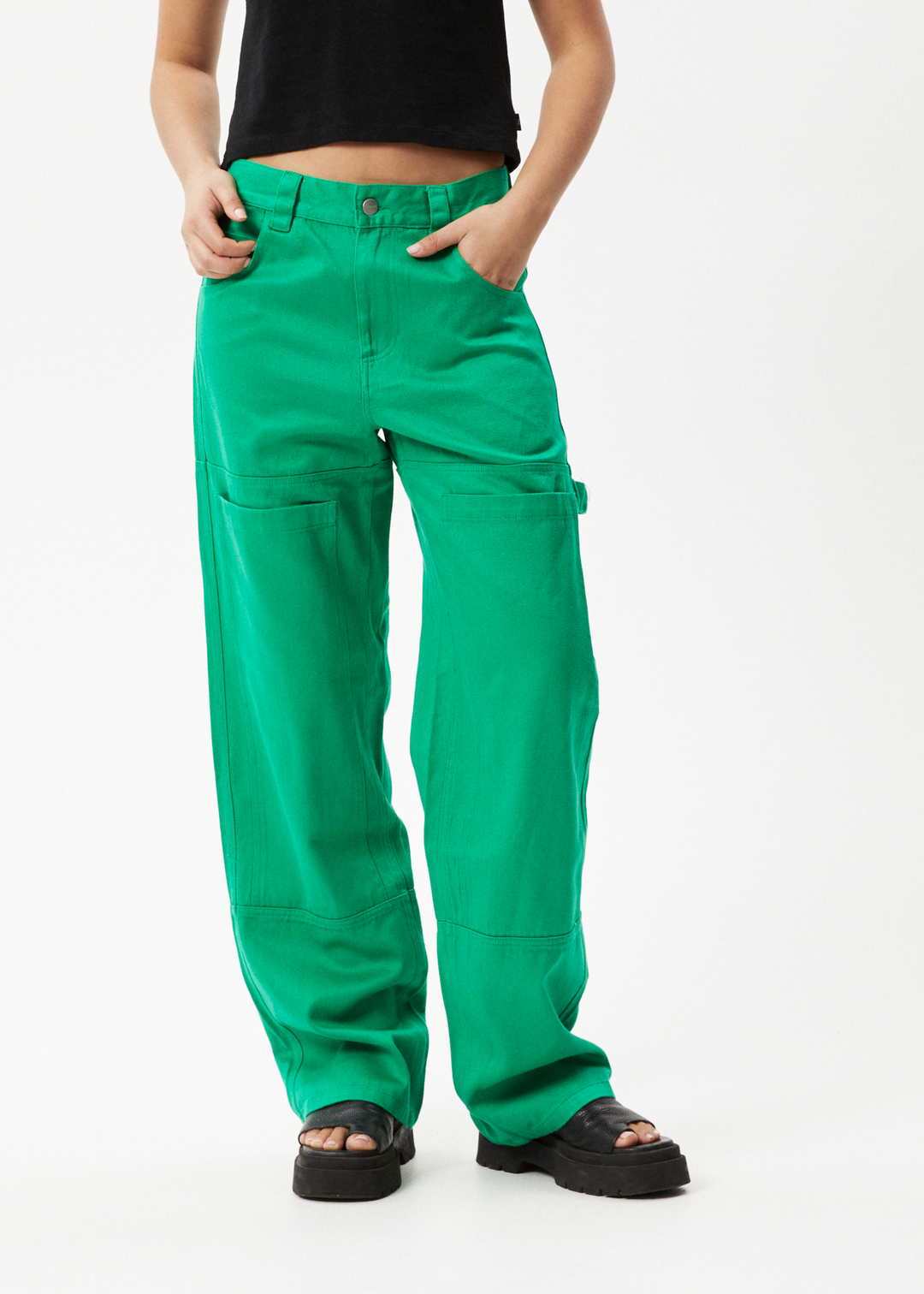 AFENDS Womens Sleepy Hollow Moss - Twill Carpenter Pants - Forest 