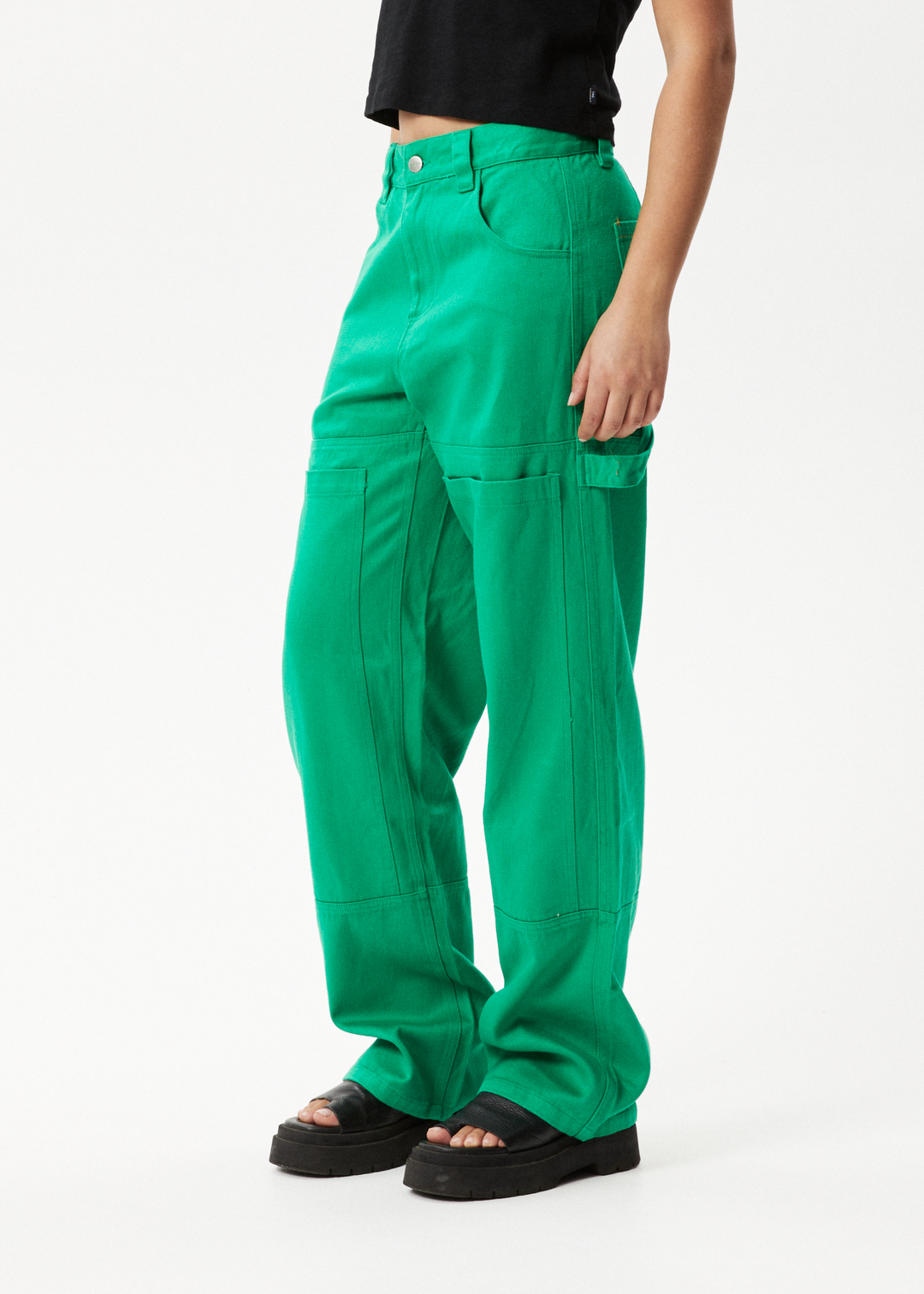 AFENDS Womens Sleepy Hollow Moss - Twill Carpenter Pants - Forest 