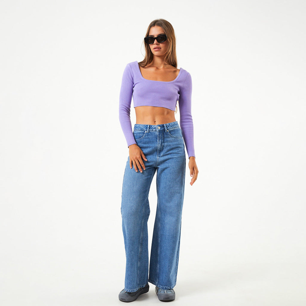 AFENDS Womens Lula - Knit Long Sleeve Cropped Top - Plum W226103-PLM-XS