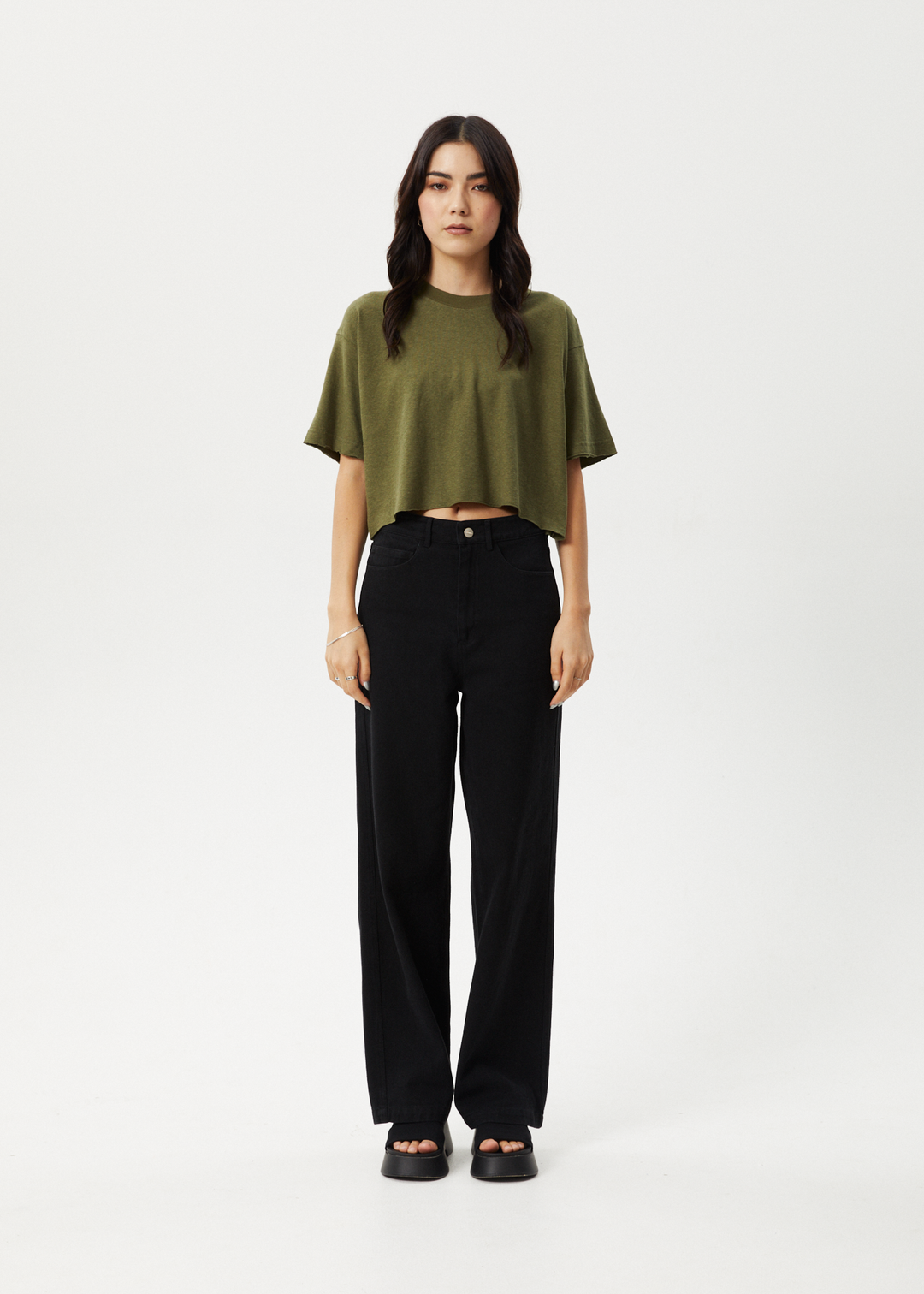 AFENDS Womens Slay Cropped - Oversized Tee - Military 