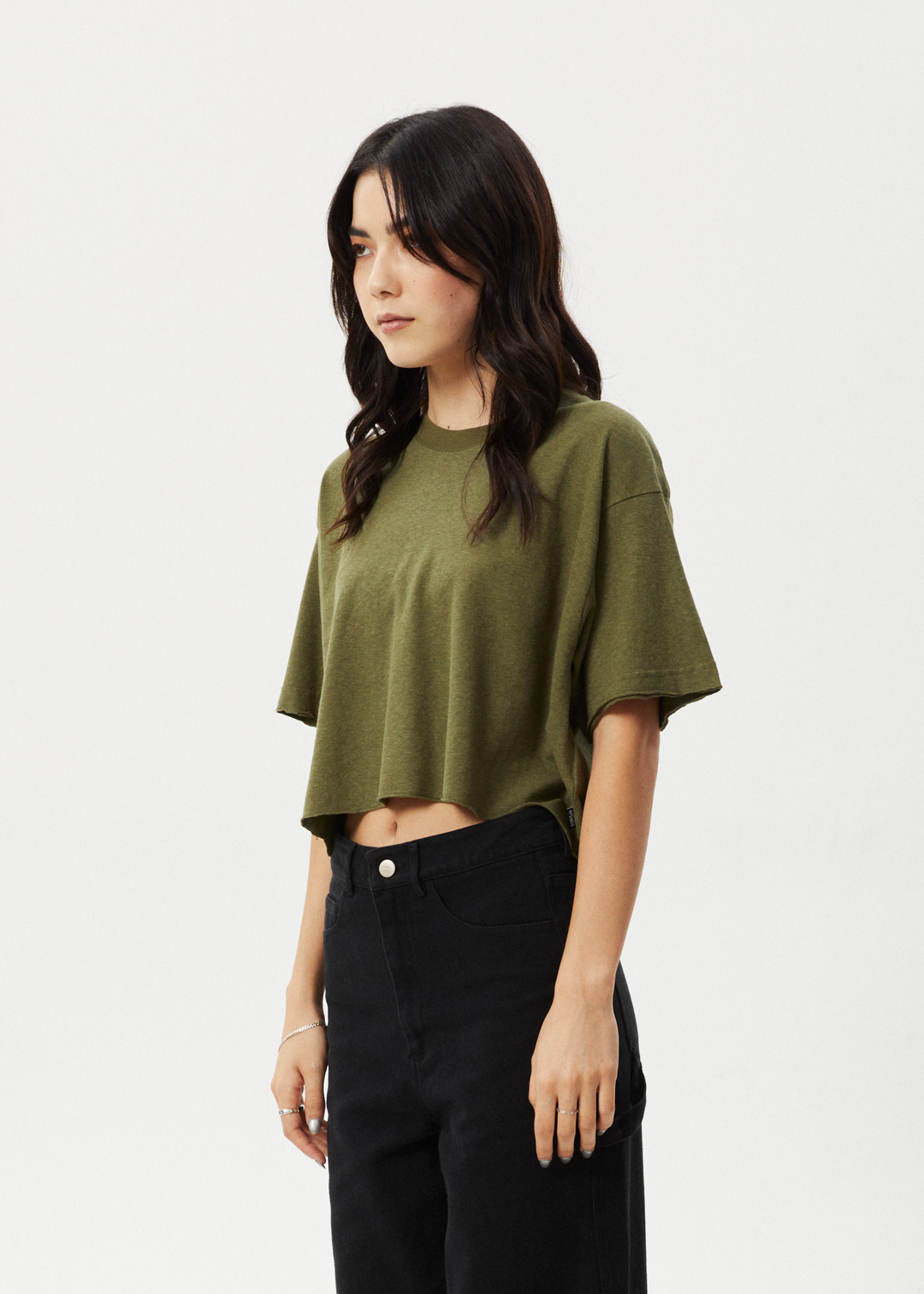 AFENDS Womens Slay Cropped - Oversized Tee - Military 