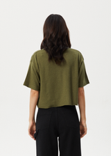 AFENDS Womens Slay Cropped - Oversized Tee - Military - Afends womens slay cropped   hemp oversized tee   military 