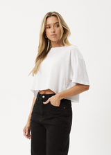 AFENDS Womens Slay Cropped - Oversized Tee - White - Afends womens slay cropped   hemp oversized tee   white 