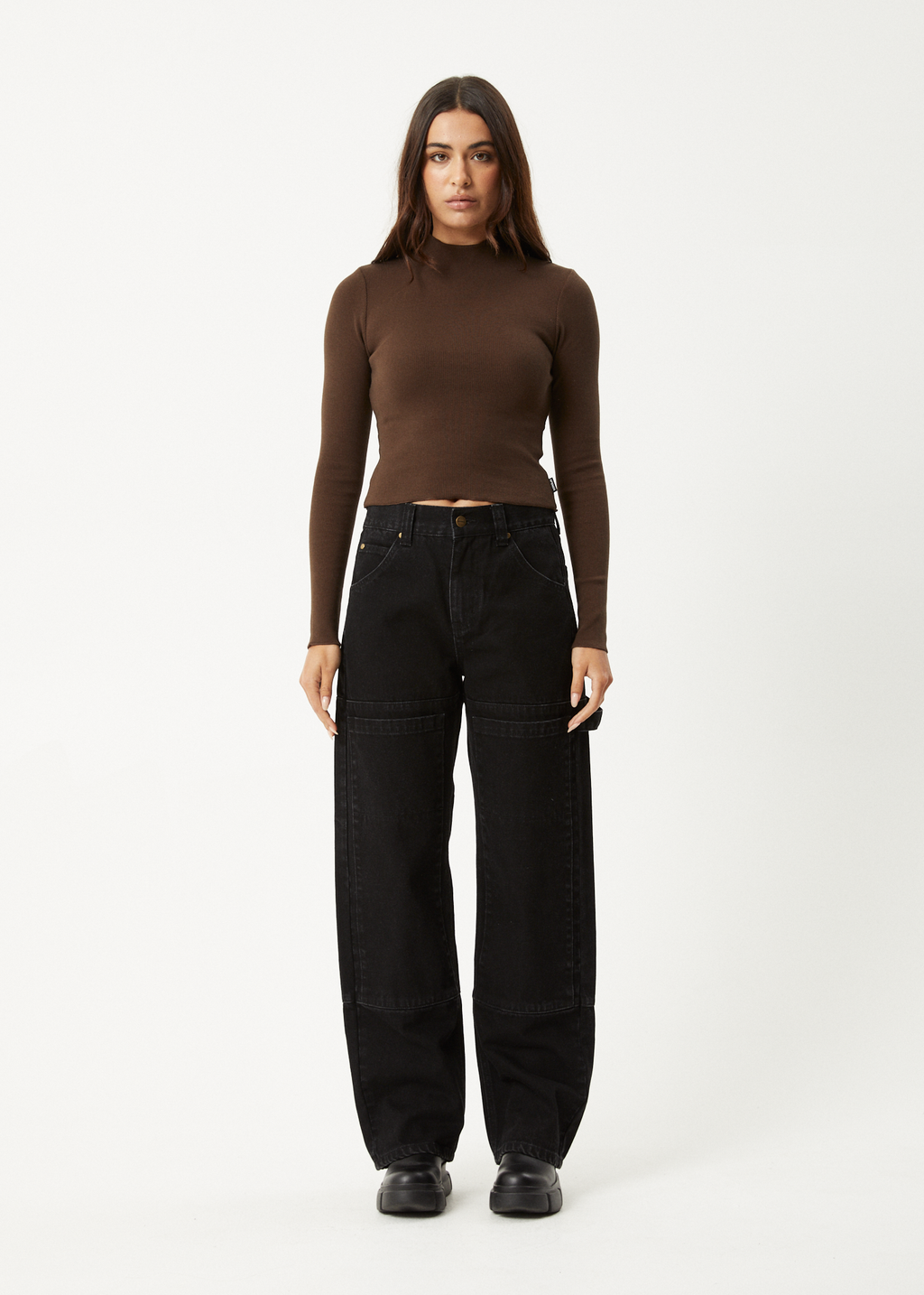 AFENDS Womens Iconic - Long Sleeve Rib Top - Coffee