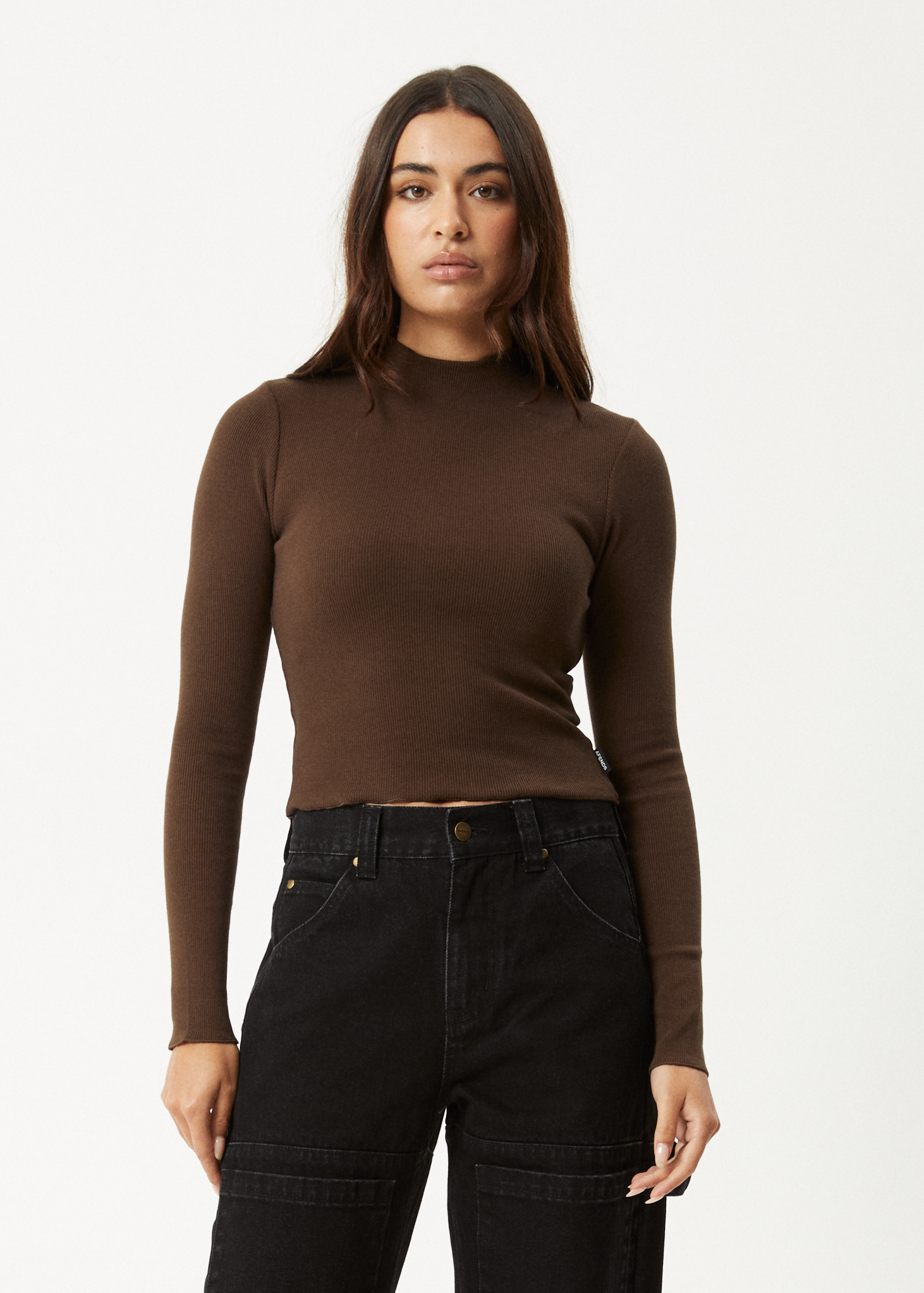 AFENDS Womens Iconic - Long Sleeve Rib Top - Coffee