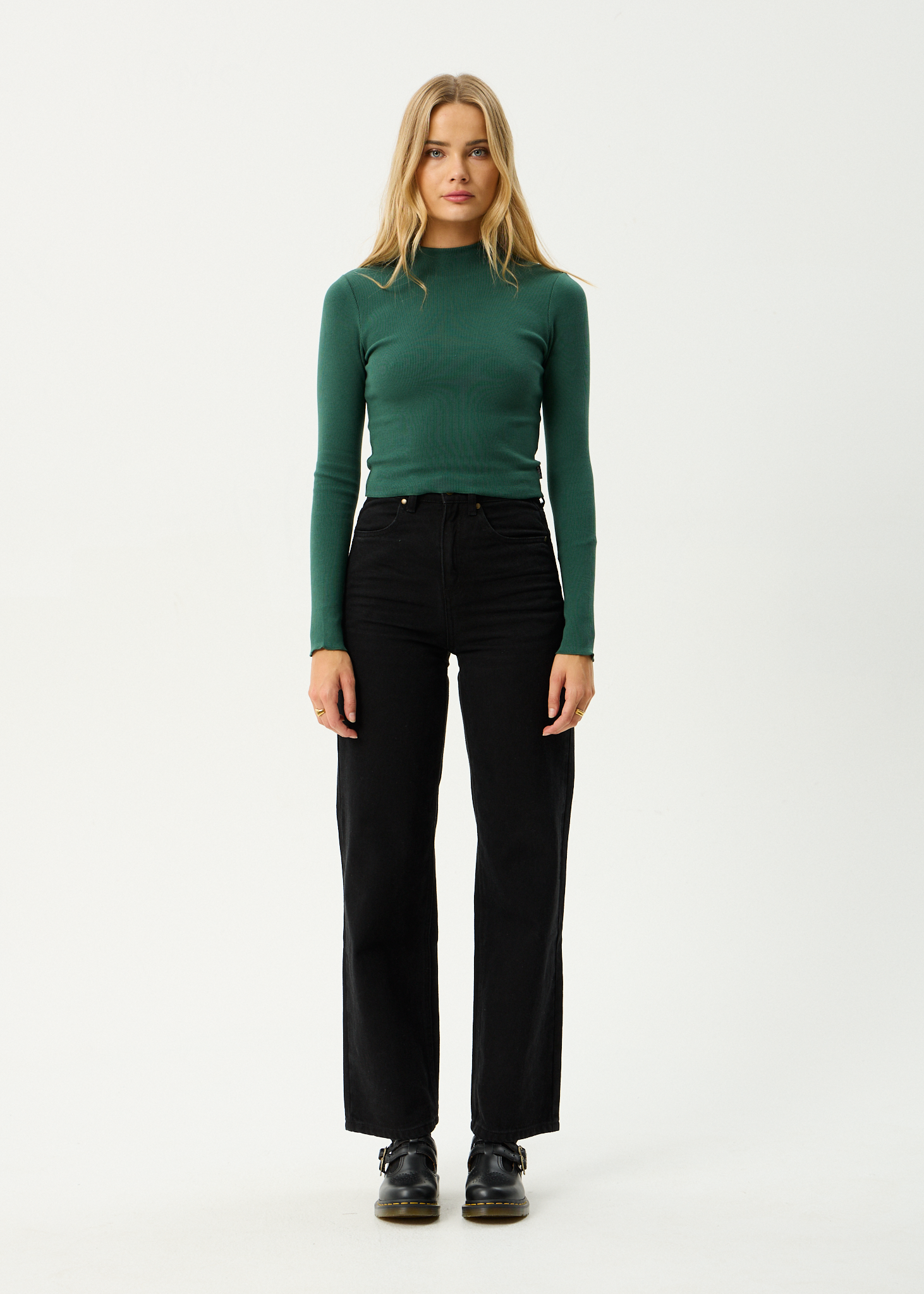 AFENDS Womens Iconic - Long Sleeve Rib Top - Hunter Green