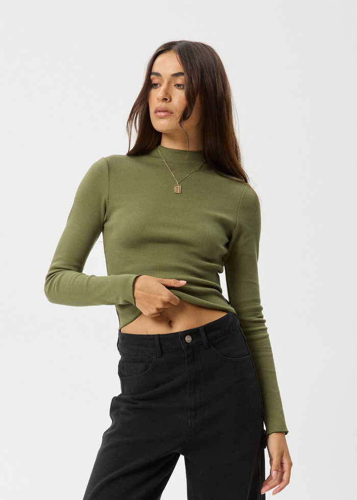 Afends Womens Iconic - Organic Long Sleeve Rib Top - Military