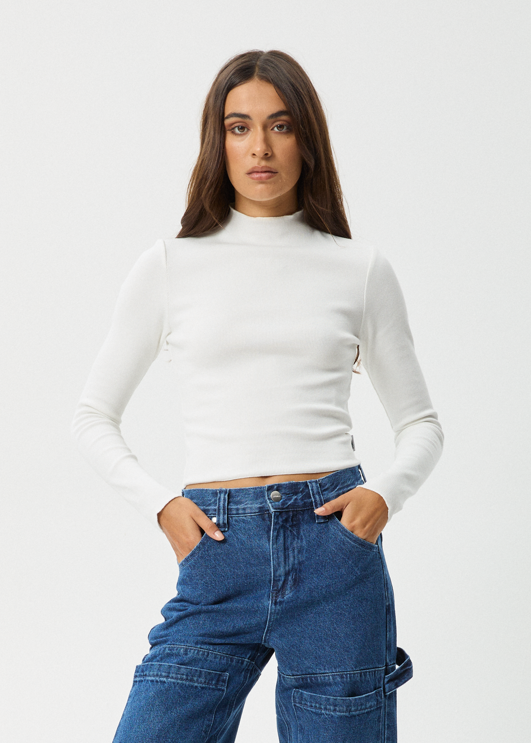 AFENDS Womens Iconic - Long Sleeve Rib Top - White 