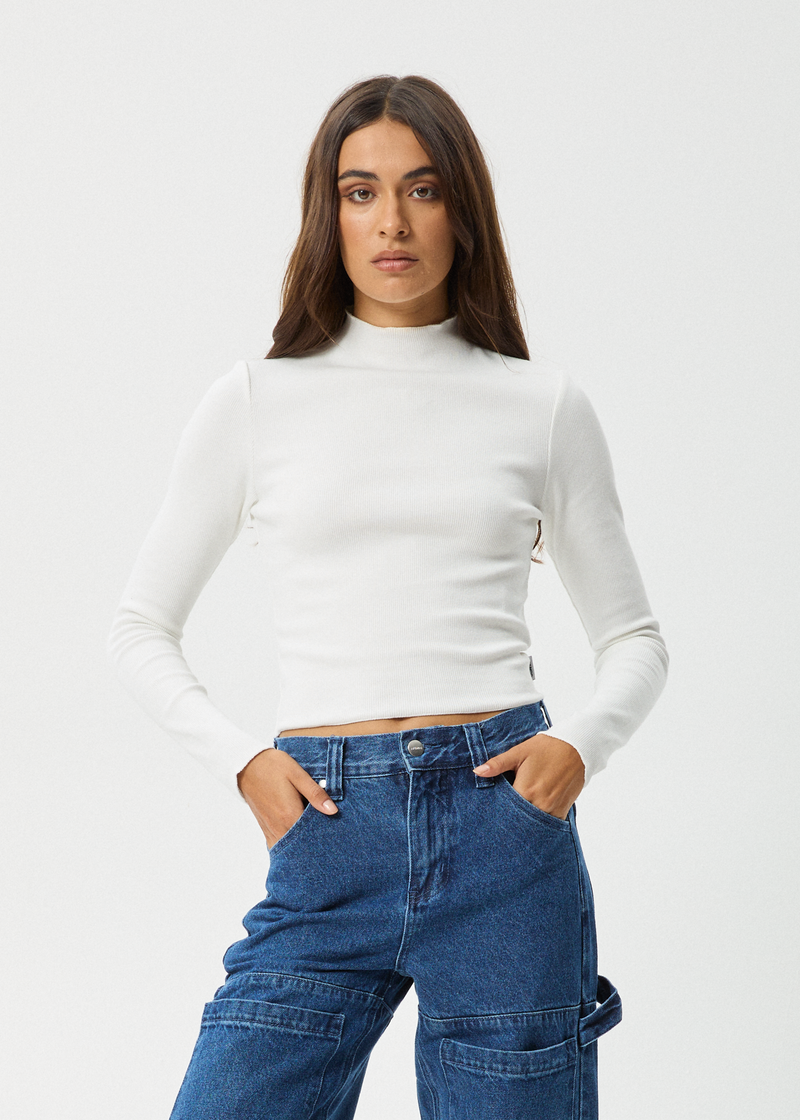 Afends Womens Iconic - Organic Long Sleeve Rib Top - White