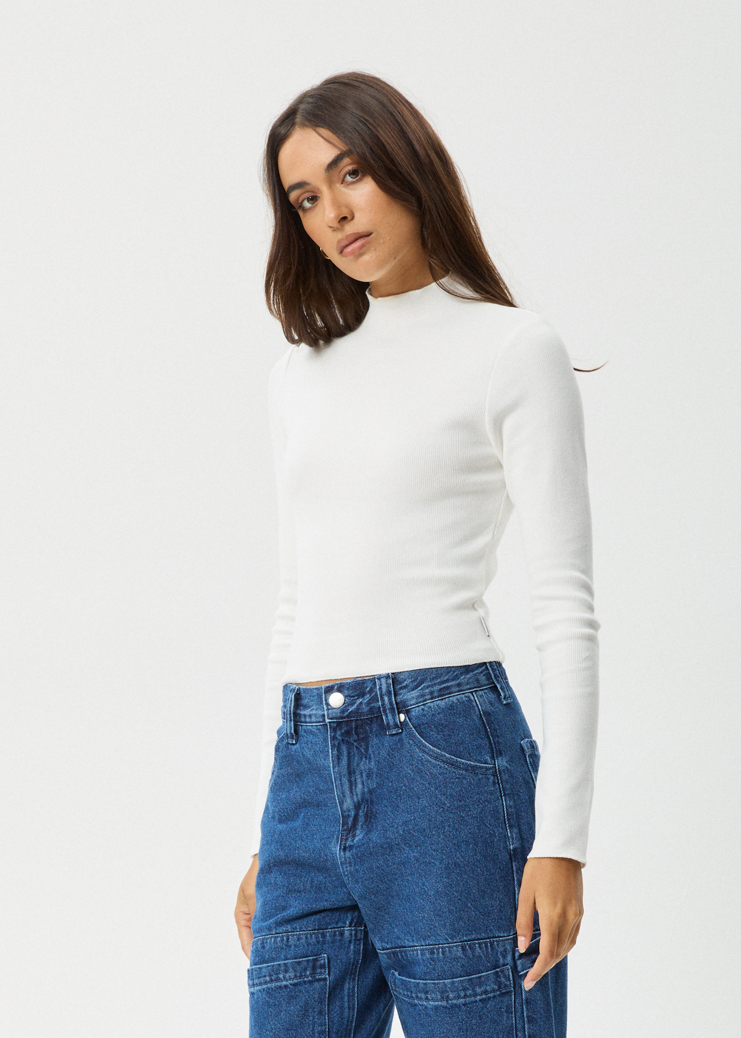 AFENDS Womens Iconic - Long Sleeve Rib Top - White