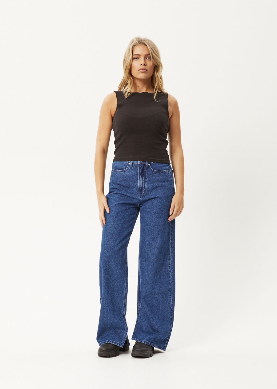 AFENDS Womens Iconic - Rib High Neck Tank - Smoke