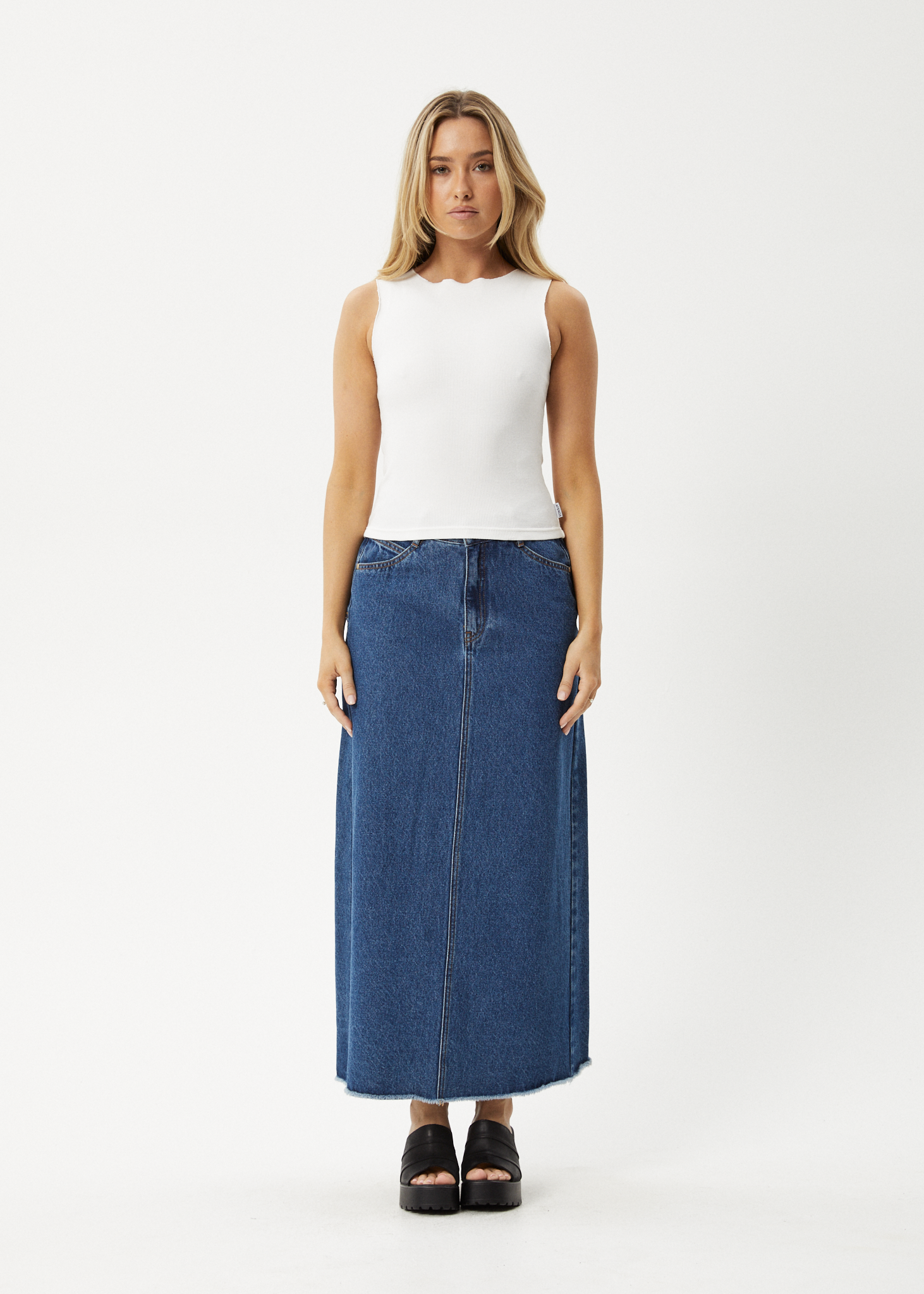 AFENDS Womens Peony - Rib High Neck Tank - White