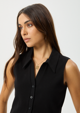 Afends Womens Eliza - Organic Rib Sleeveless Shirt - Black - Afends womens eliza   organic rib sleeveless shirt   black