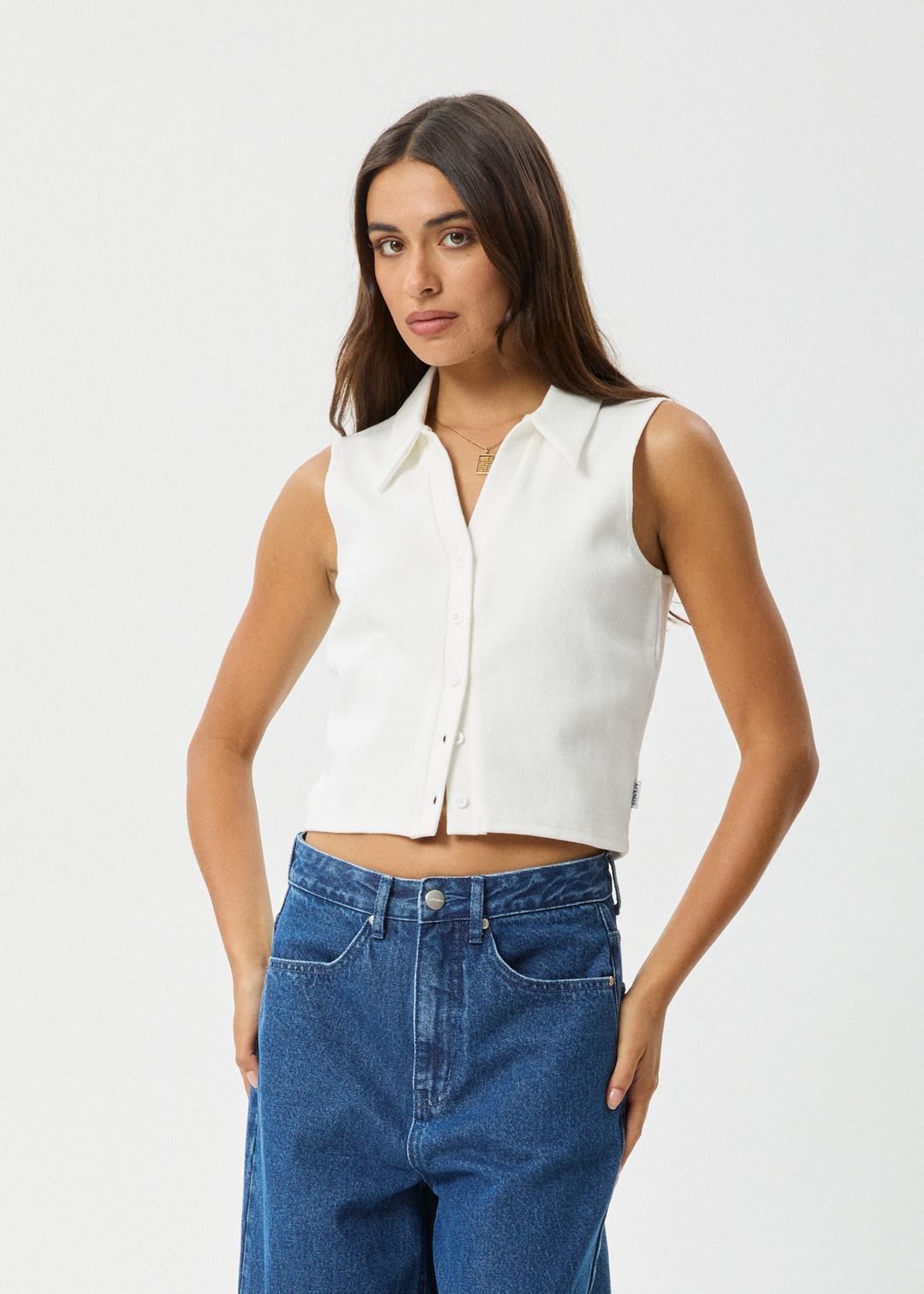 AFENDS Womens Eliza - Rib Sleeveless Shirt - White 