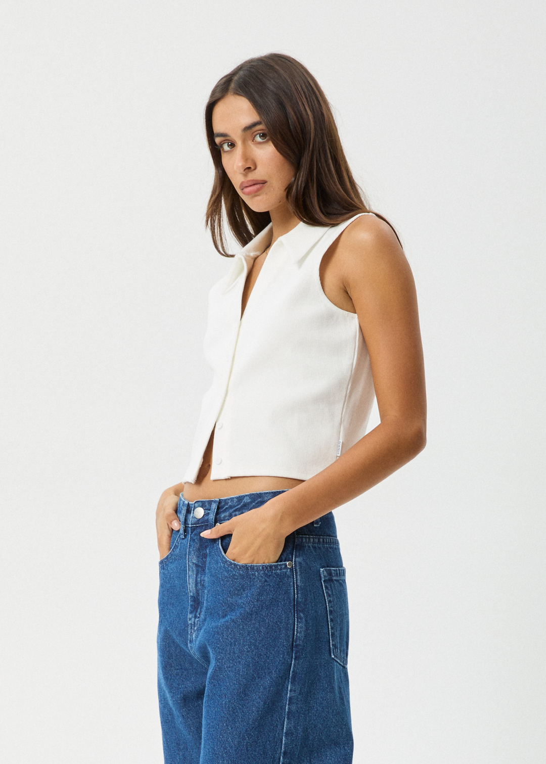 AFENDS Womens Eliza - Rib Sleeveless Shirt - White 