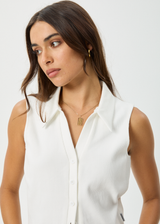 Afends Womens Eliza - Organic Rib Sleeveless Shirt - White - Afends womens eliza   organic rib sleeveless shirt   white