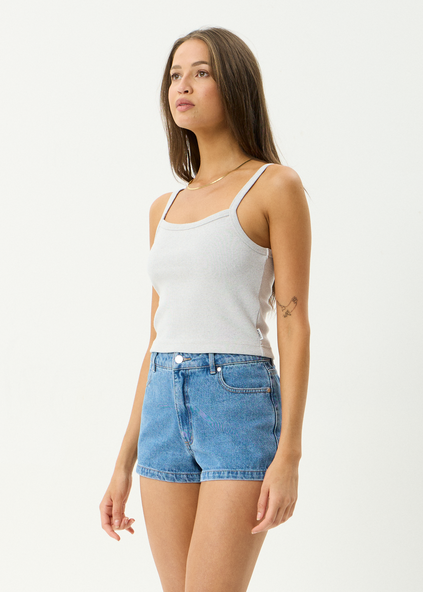 AFENDS Womens Taylor - Organic Rib Singlet - Shadow Grey Marle