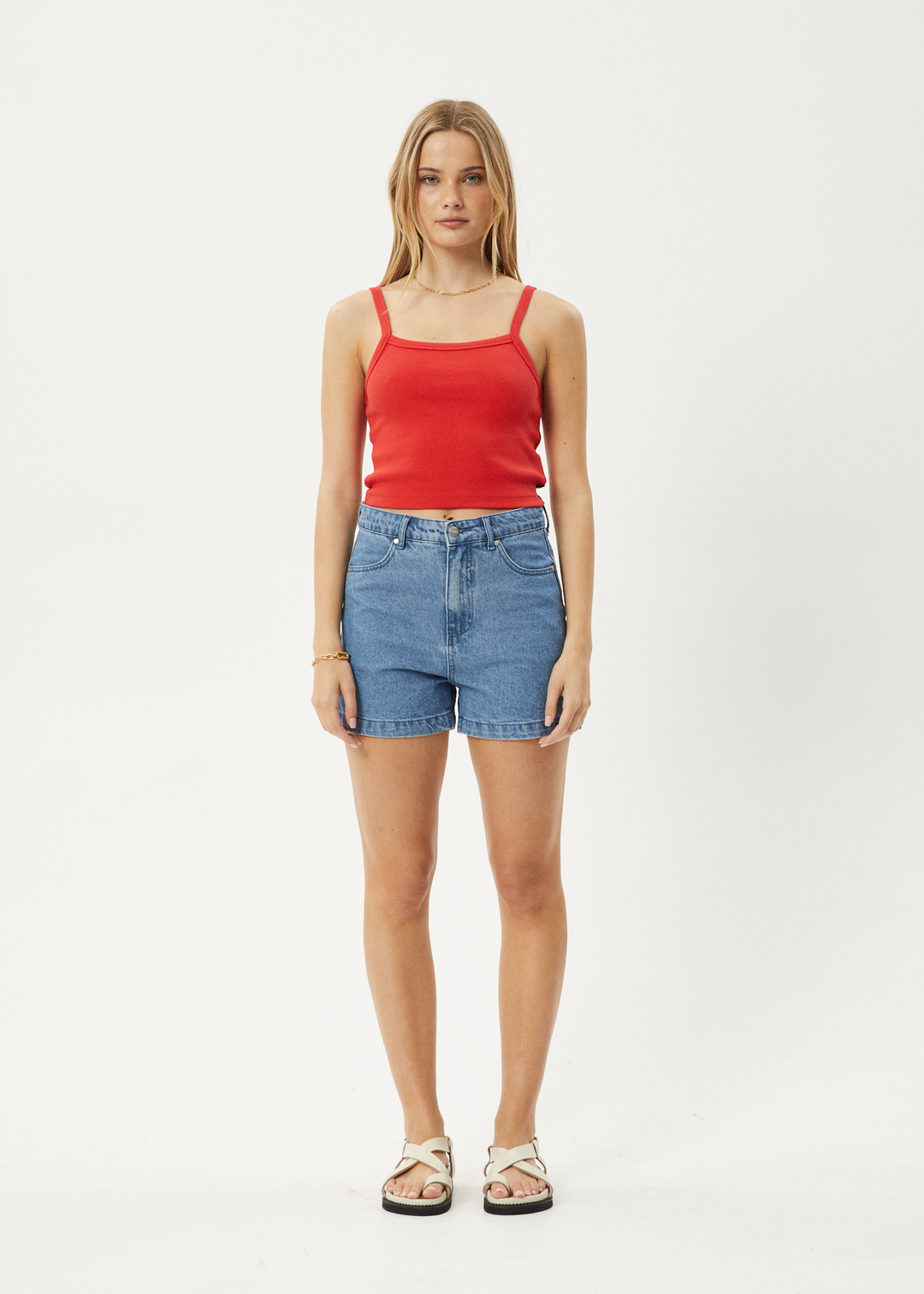 AFENDS Womens Taylor - Rib Singlet - Tomato 