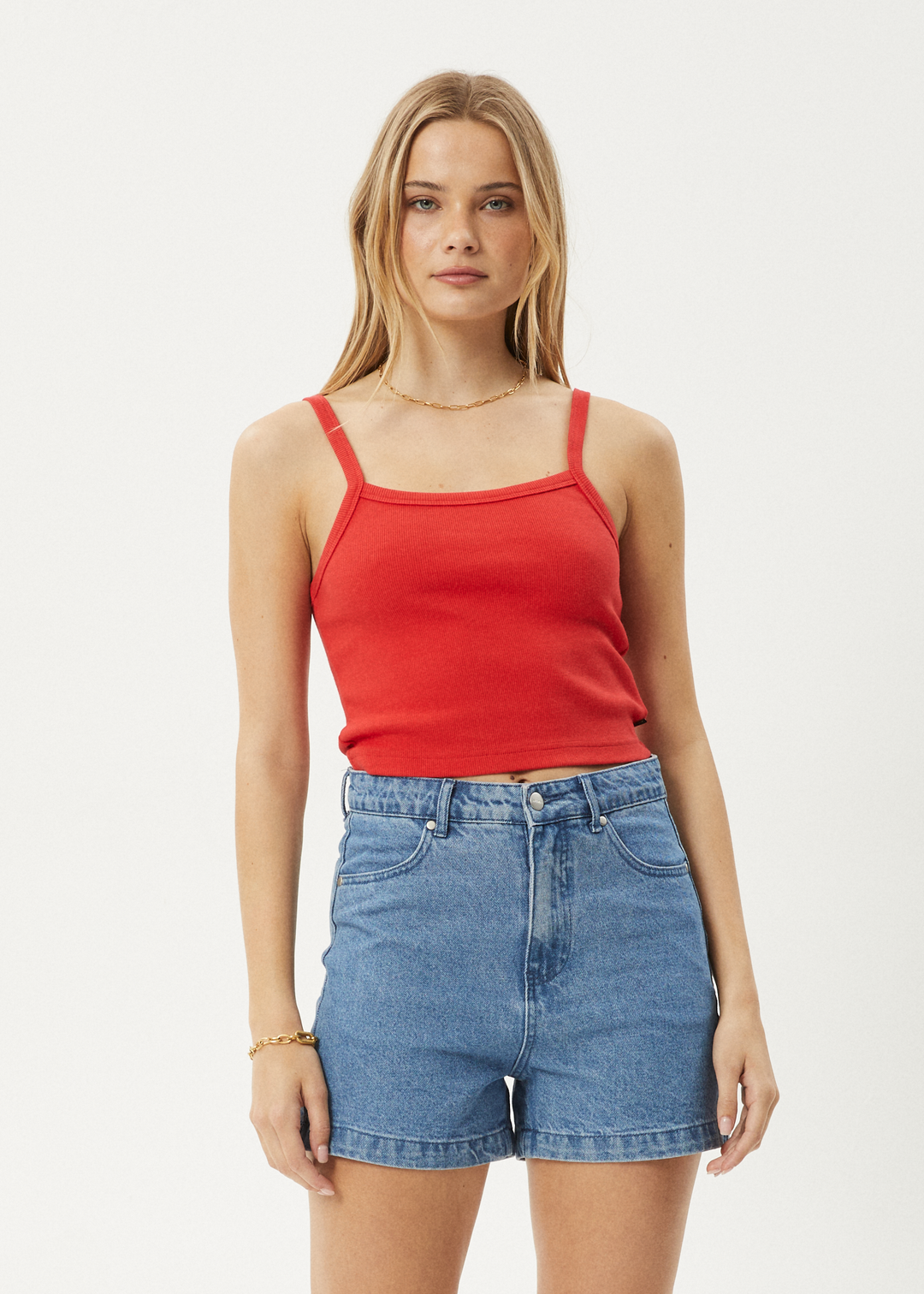 AFENDS Womens Taylor - Rib Singlet - Tomato 