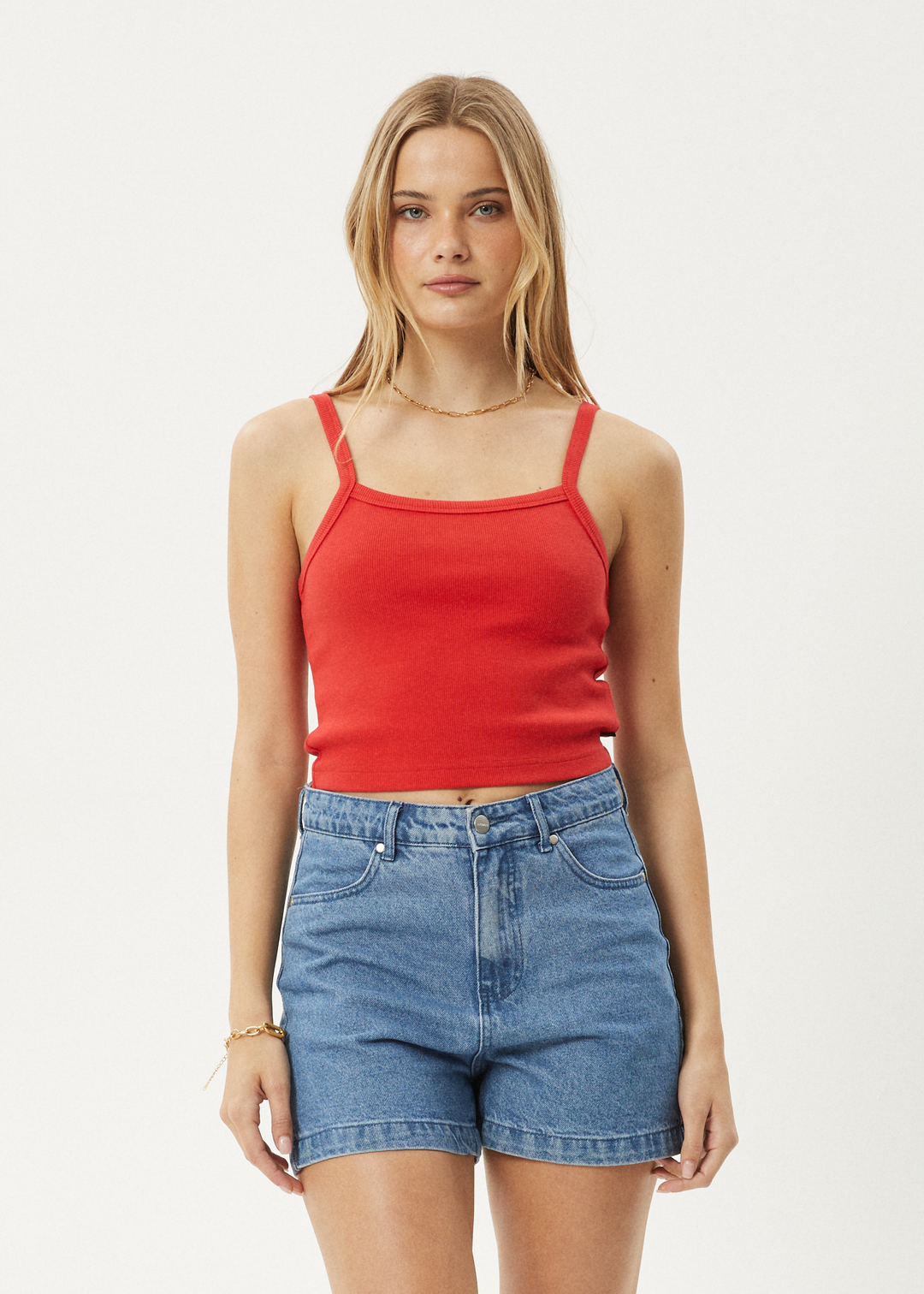 AFENDS Womens Taylor - Rib Singlet - Tomato 