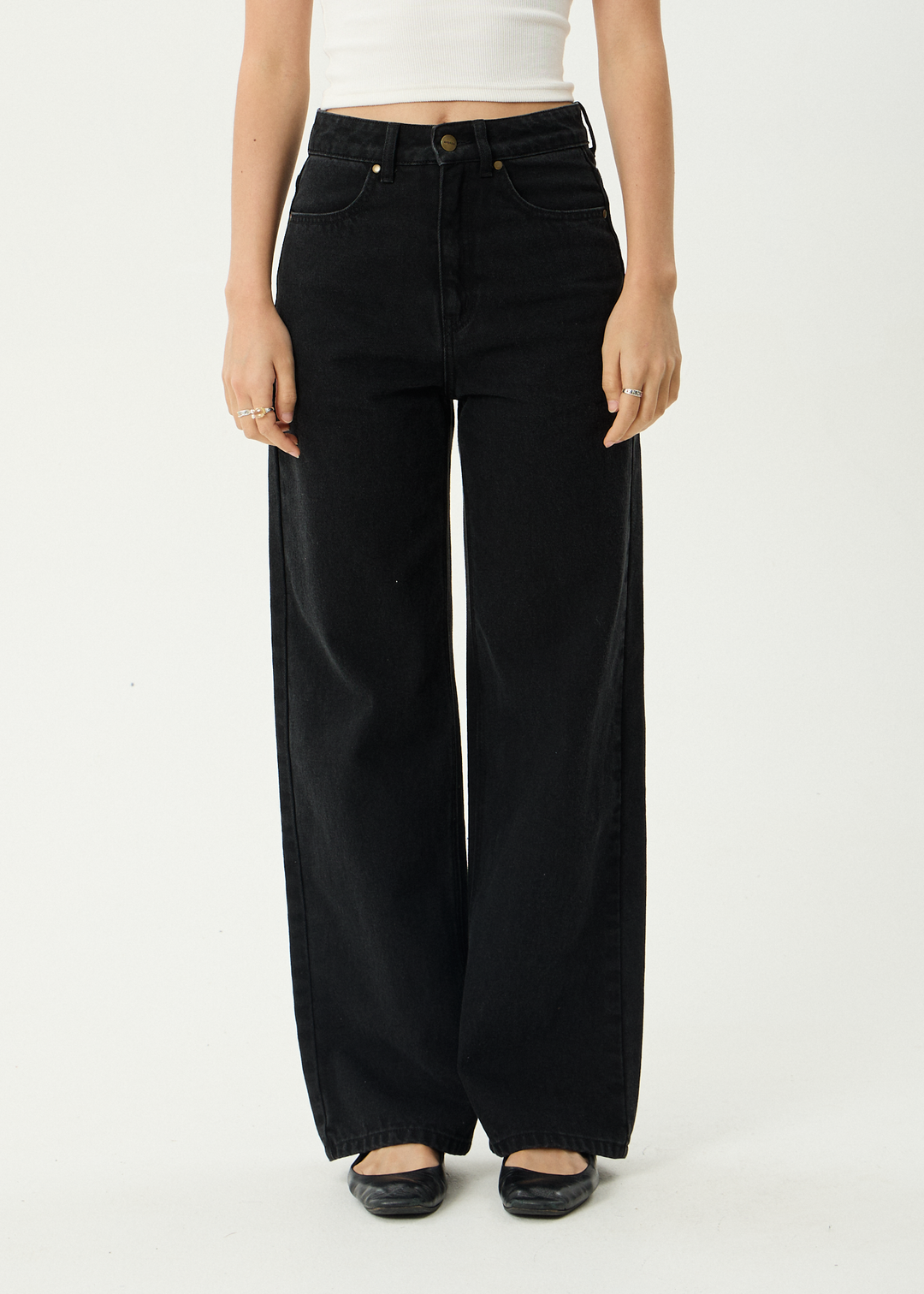 AFENDS Womens Bella - Denim Wide Leg Baggy Jean - Washed Black