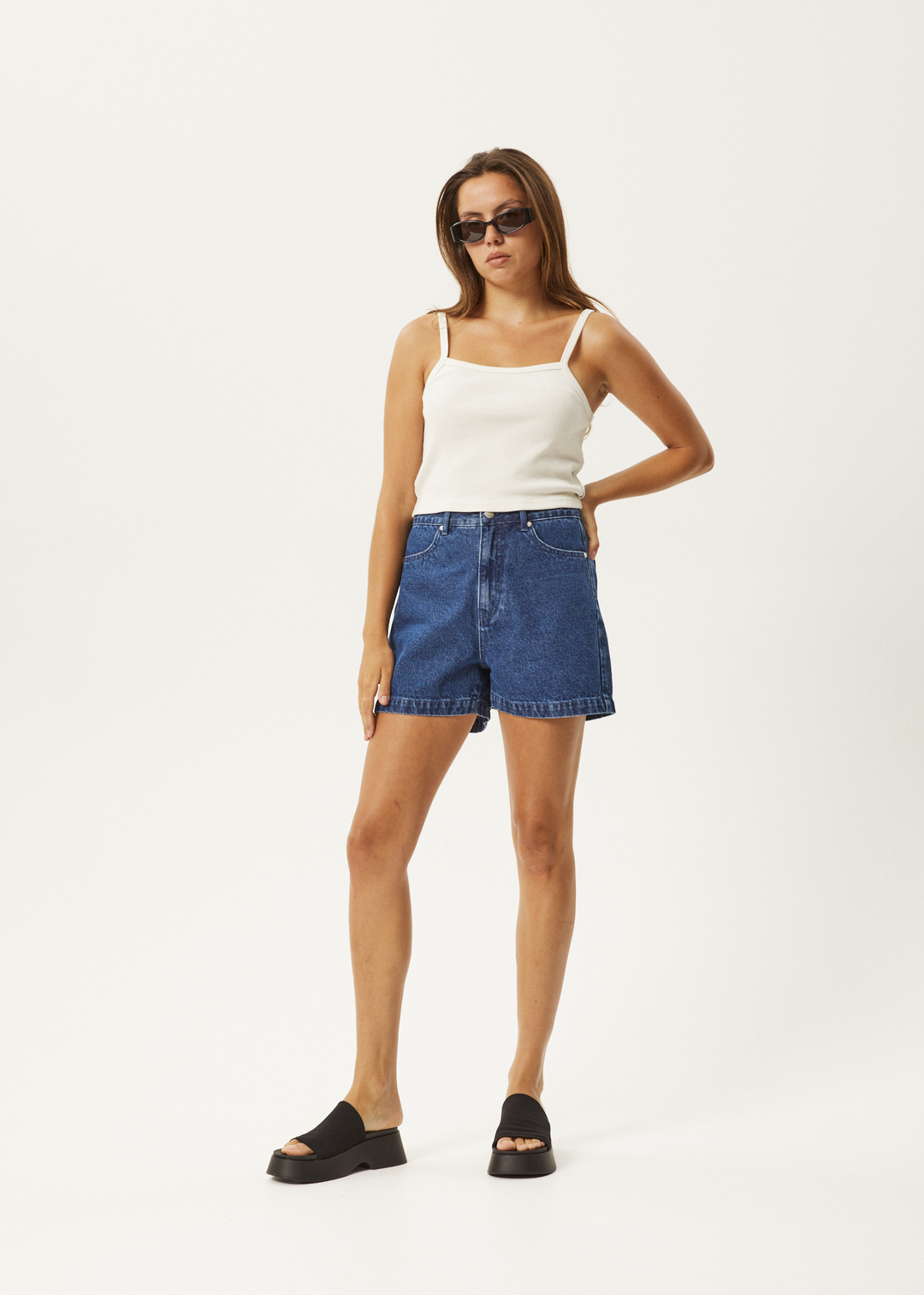 AFENDS Womens Seventy Threes - Denim Shorts - Authentic Blue 