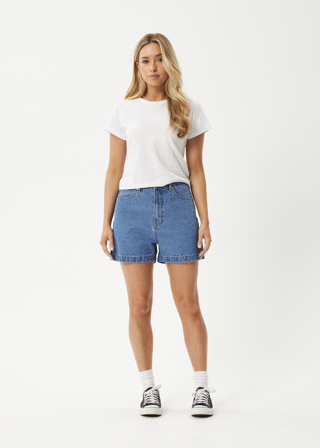 AFENDS Womens Seventy Threes - Denim Shorts - Worn Blue 