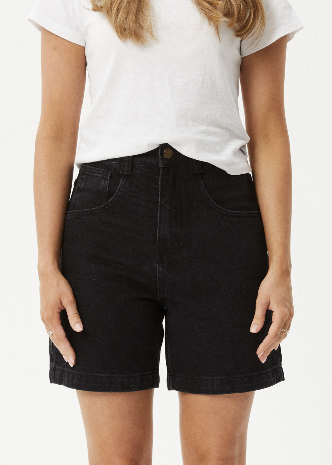 AFENDS Womens Emilie - Denim Workwear Short - Washed Black 