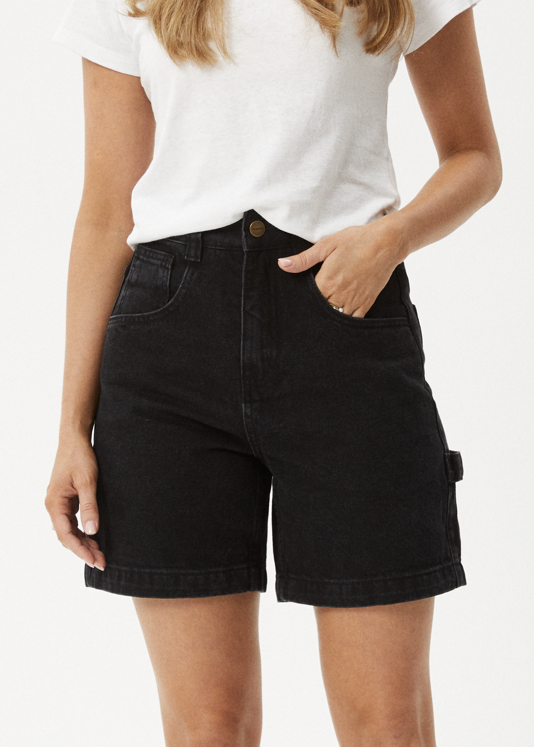 AFENDS Womens Emilie - Denim Workwear Short - Washed Black 