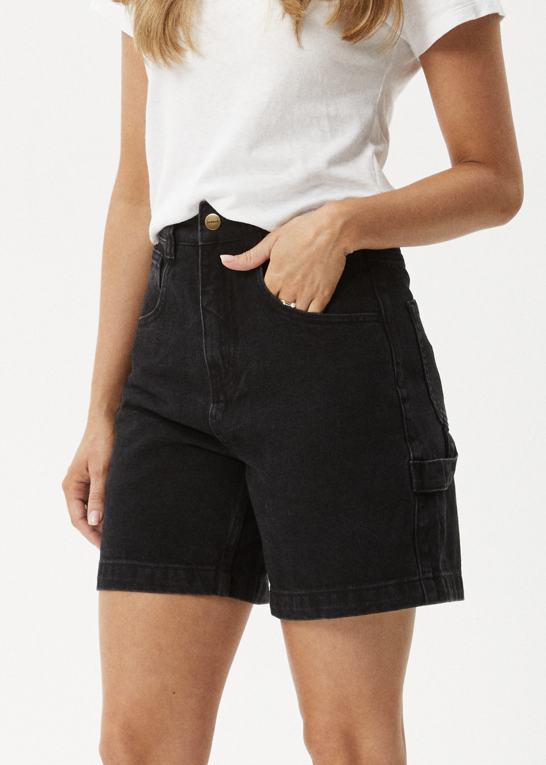 AFENDS Womens Emilie - Denim Workwear Short - Washed Black 