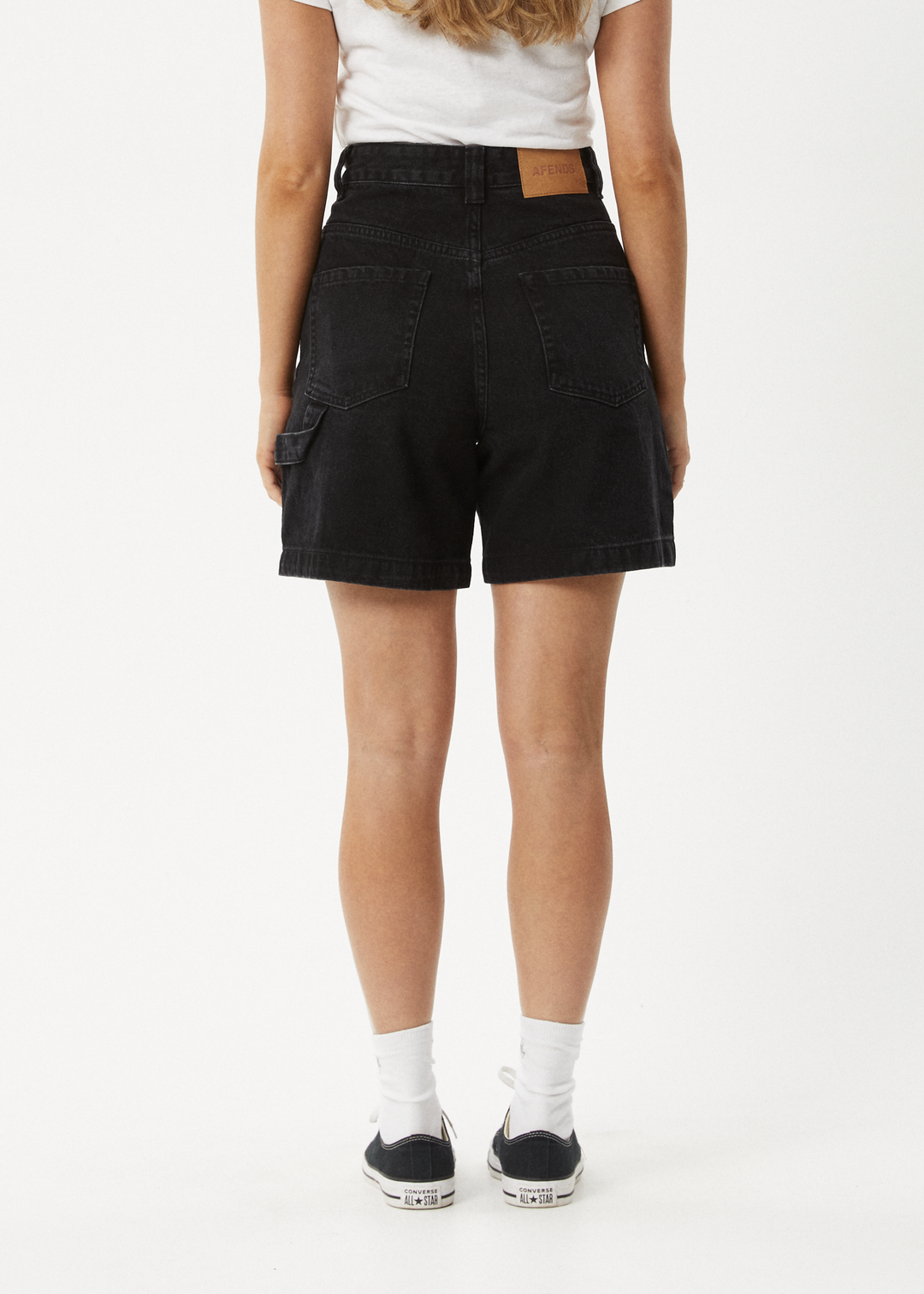 AFENDS Womens Emilie - Denim Workwear Short - Washed Black 