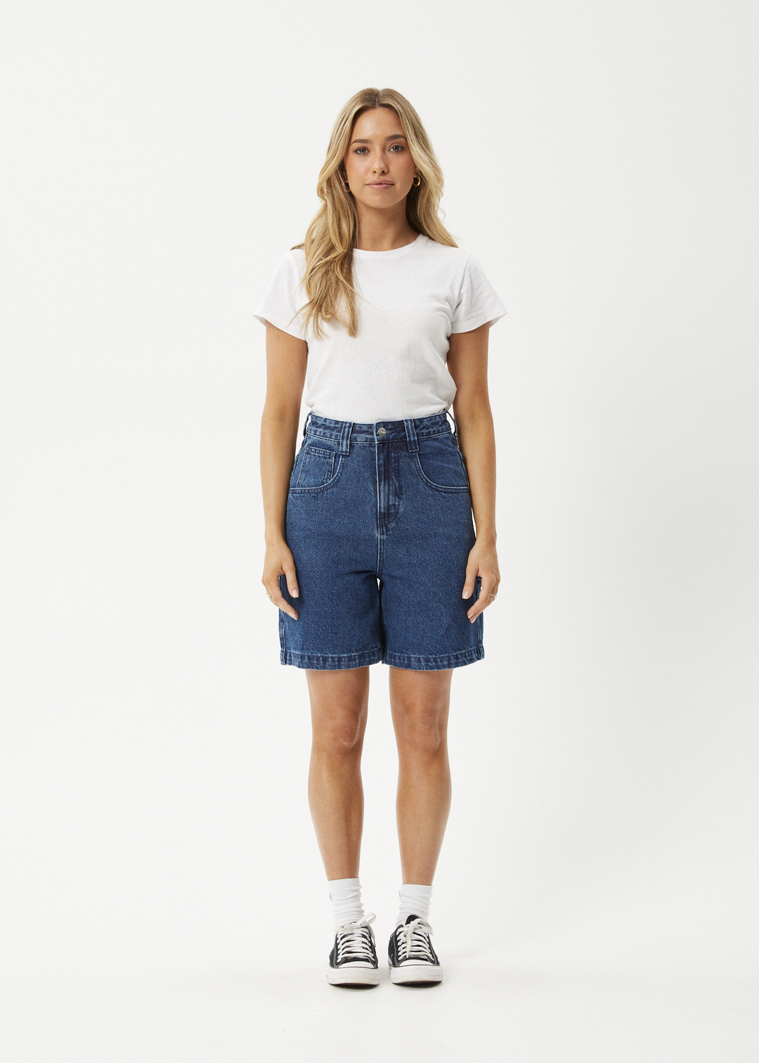 AFENDS Womens Emilie - Denim Workwear Short - Authentic Blue 