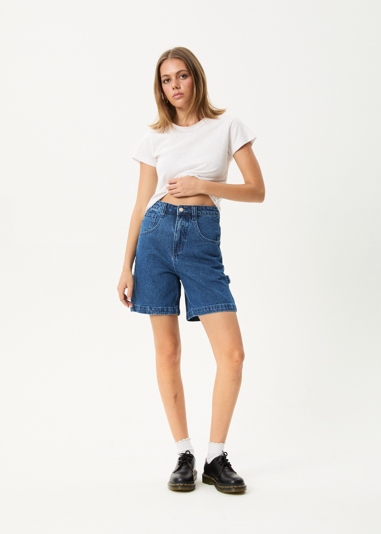 AFENDS Womens Emilie - Denim Workwear Short - Authentic Blue